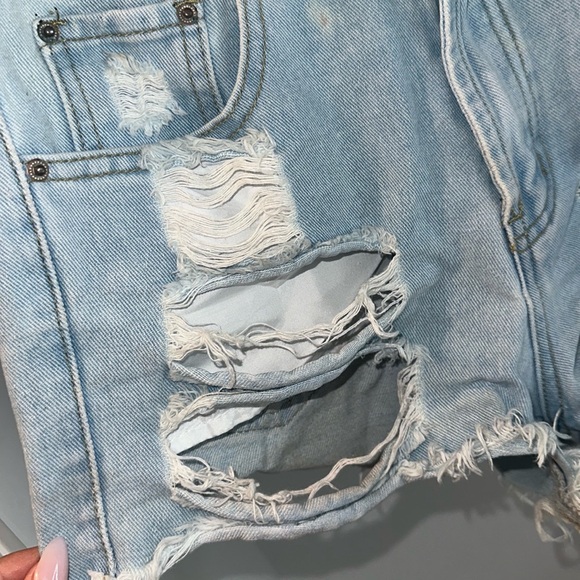 Washed Denim Jean Shorty Shirts Ripped - Picture 3 of 3